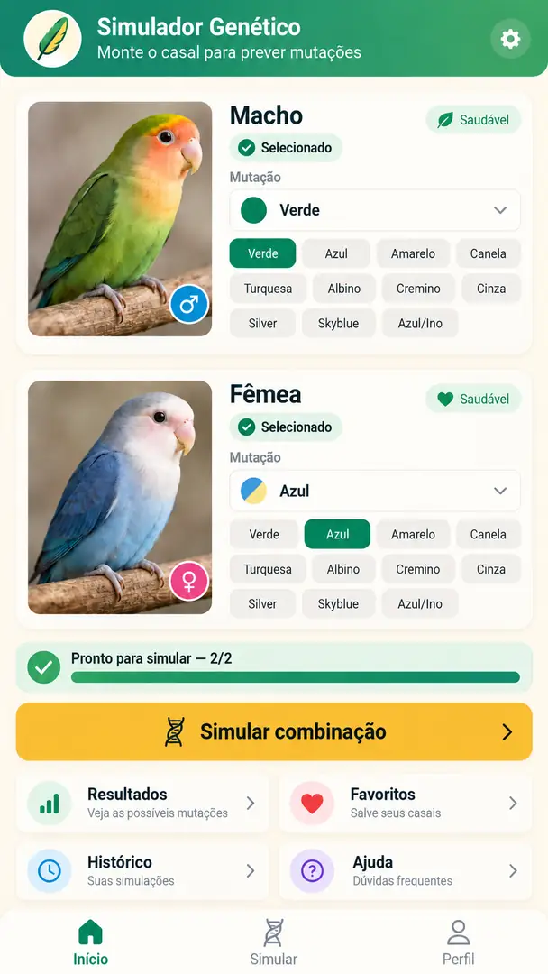 Calculadora Genética de Filhotes Ring Neck — imagem 1